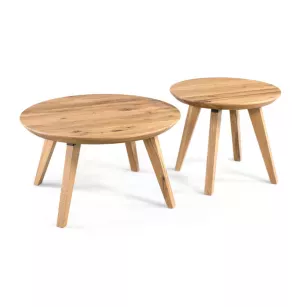 SOHO WOOD okrągły dębowy stolik kawowy z drewnianymi nóżkami