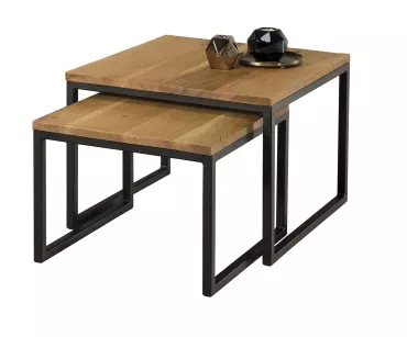 CUBIK drewniany stolik kawowy na metalowej podstawie