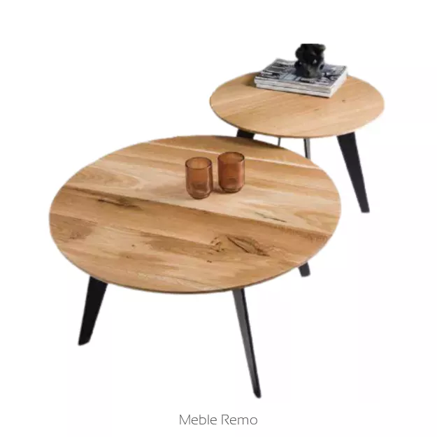 CALIPSO elegancki stolik kawowy z litego dębu z metalowymi nogami